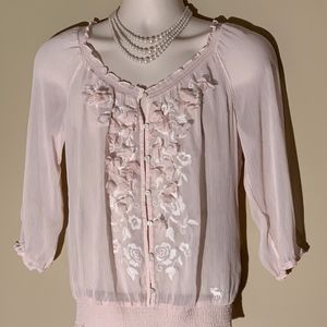 ☀️Abercrombie & Fitch elegant sheer pink blouse L